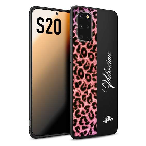 CUSTOMIZZA - Custodia cover nera morbida in tpu compatibile per Samsung S20 leopardato rosa fucsia personalizzata nome iniziali