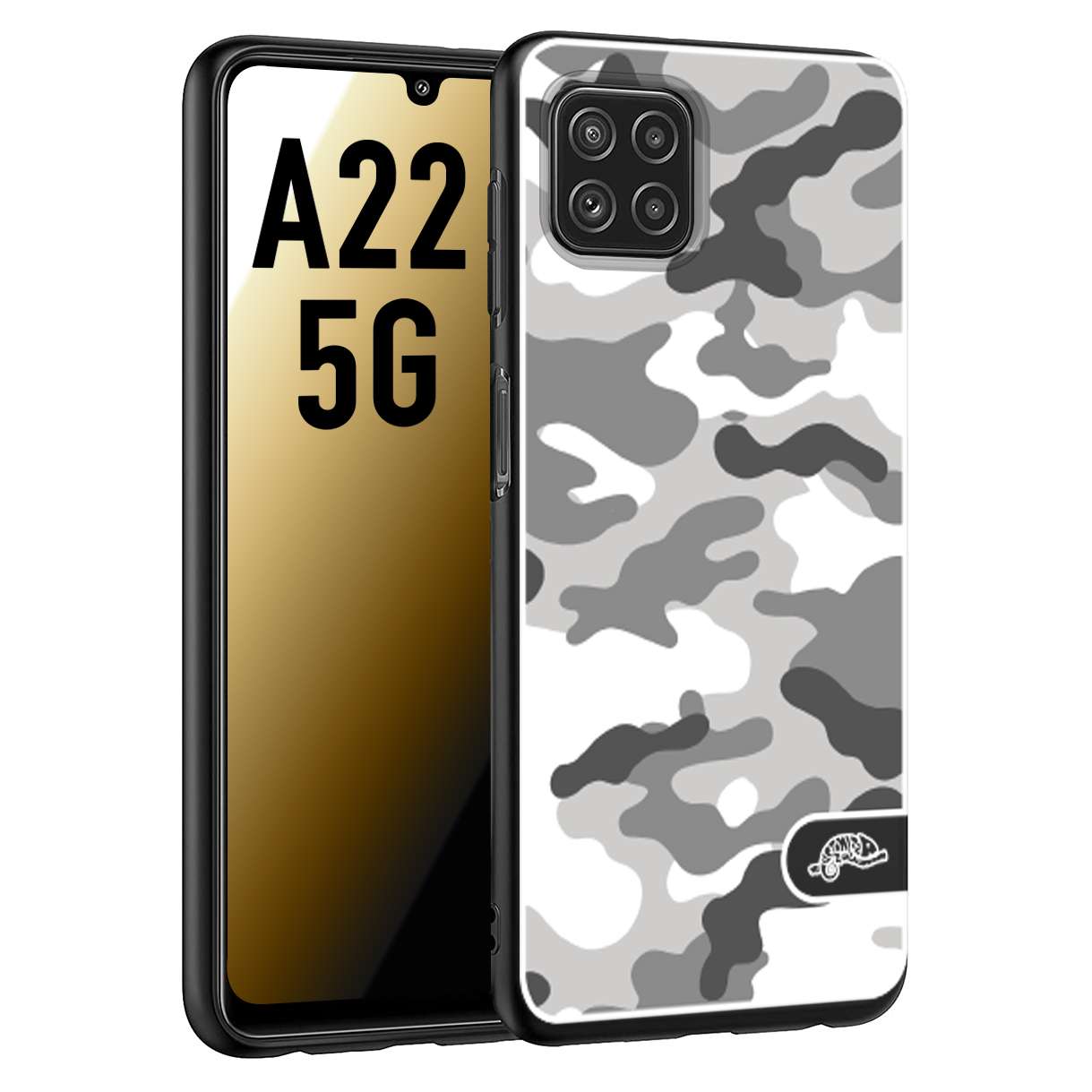 CUSTOMIZZA - Custodia cover nera morbida in tpu compatibile per Samsung A22 5G camouflage mimetico militare bianco white