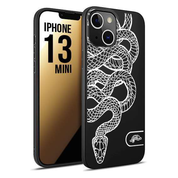 CUSTOMIZZA - Custodia cover nera morbida in tpu compatibile per iPhone 13 MINI serpente snake bianco a rilievo disegnato tattoo tatuaggio