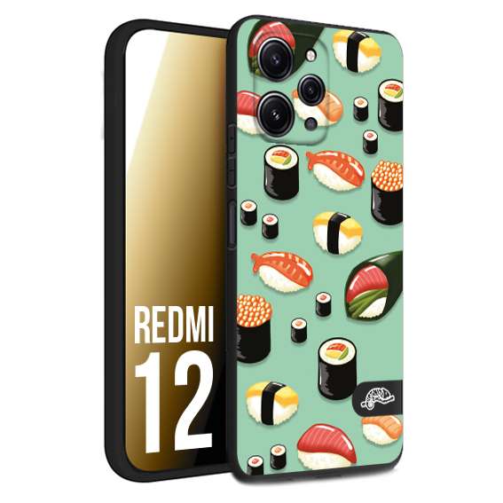 CUSTOMIZZA - Custodia cover nera morbida in tpu compatibile per Xiaomi Redmi 12 sushi disegni giapponese nighiri acquamarina verde