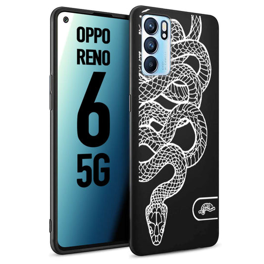 CUSTOMIZZA - Custodia cover nera morbida in tpu compatibile per Oppo Reno 6 5G serpente snake bianco a rilievo disegnato tattoo tatuaggio