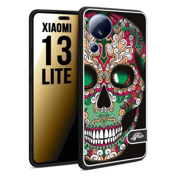 CUSTOMIZZA - Custodia cover nera morbida in tpu compatibile per Xiaomi 13 LITE teschio messicano Mexican skull verde fucsia