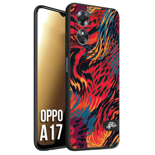 CUSTOMIZZA - Custodia cover nera morbida in tpu compatibile per Oppo A17 leopardato maculato tigrato colorata fiamme rossa blu arancione