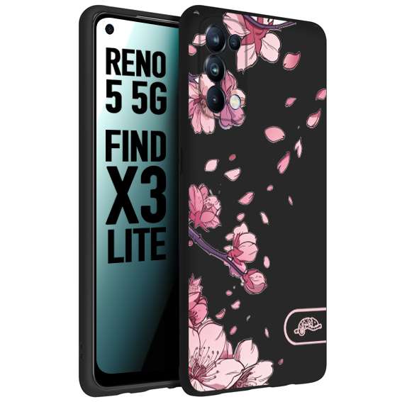 CUSTOMIZZA - Custodia cover nera morbida in tpu compatibile per Oppo Reno 5 5G giapponese fiori di ciliegio in fiore a rilievo disegnata tattoo