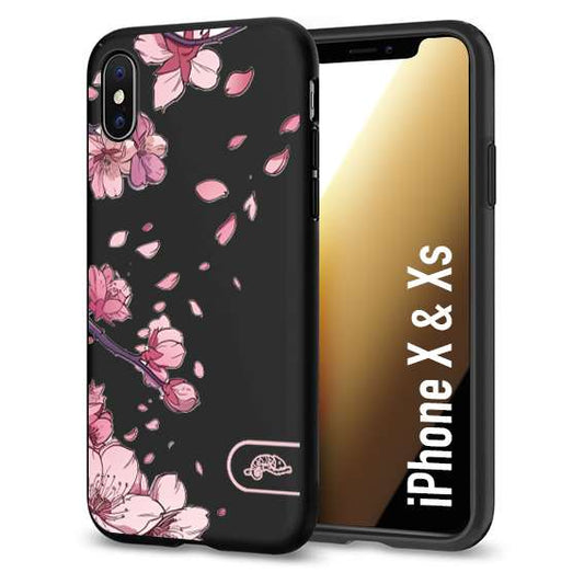 CUSTOMIZZA - Custodia cover nera morbida in tpu compatibile per iPhone X - Xs giapponese fiori di ciliegio in fiore a rilievo disegnata tattoo