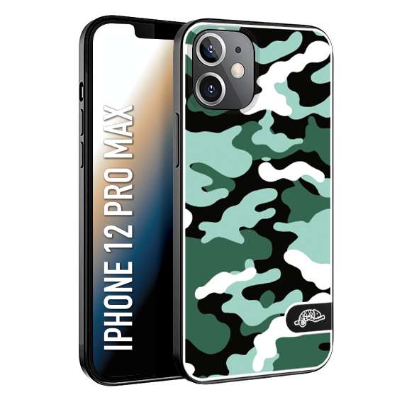 CUSTOMIZZA - Custodia cover nera morbida in tpu compatibile per iPhone 12 PRO MAX camouflage mimetico militare verde green