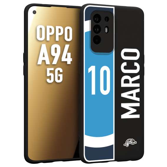 CUSTOMIZZA - Custodia cover nera morbida in tpu compatibile per Oppo A94 5G personalizzata calcio football nome e numero calciatori biancoazzurri bianco celesti