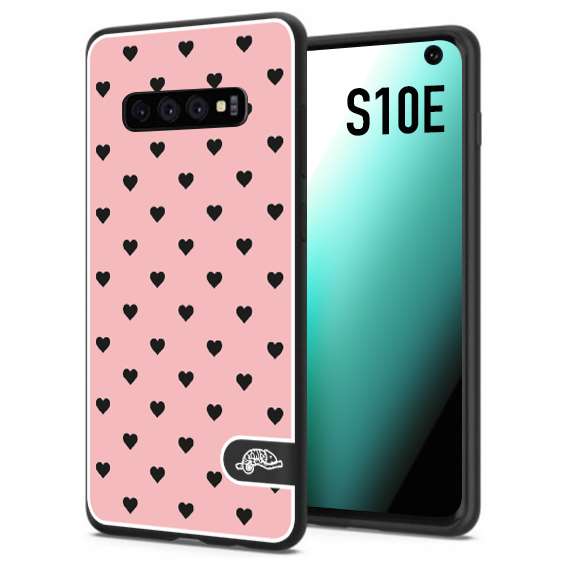 CUSTOMIZZA - Custodia cover nera morbida in tpu compatibile per Samsung S10E cuori pois rosa donna pin up vintage