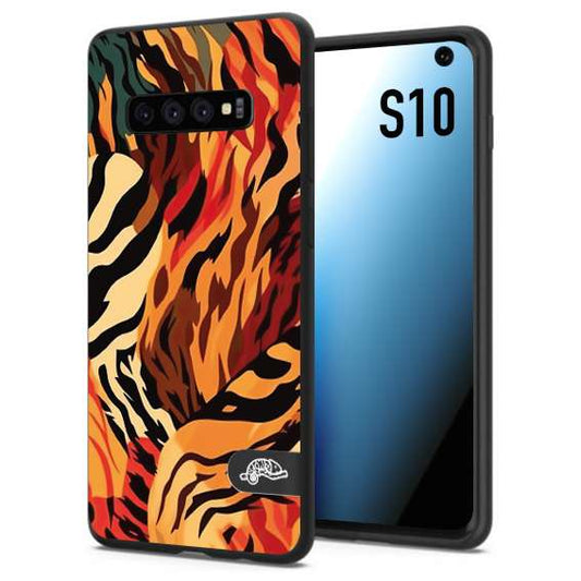 CUSTOMIZZA - Custodia cover nera morbida in tpu compatibile per Samsung S10 leopardato maculato tigrato tiger colorata gialla rossa arancio