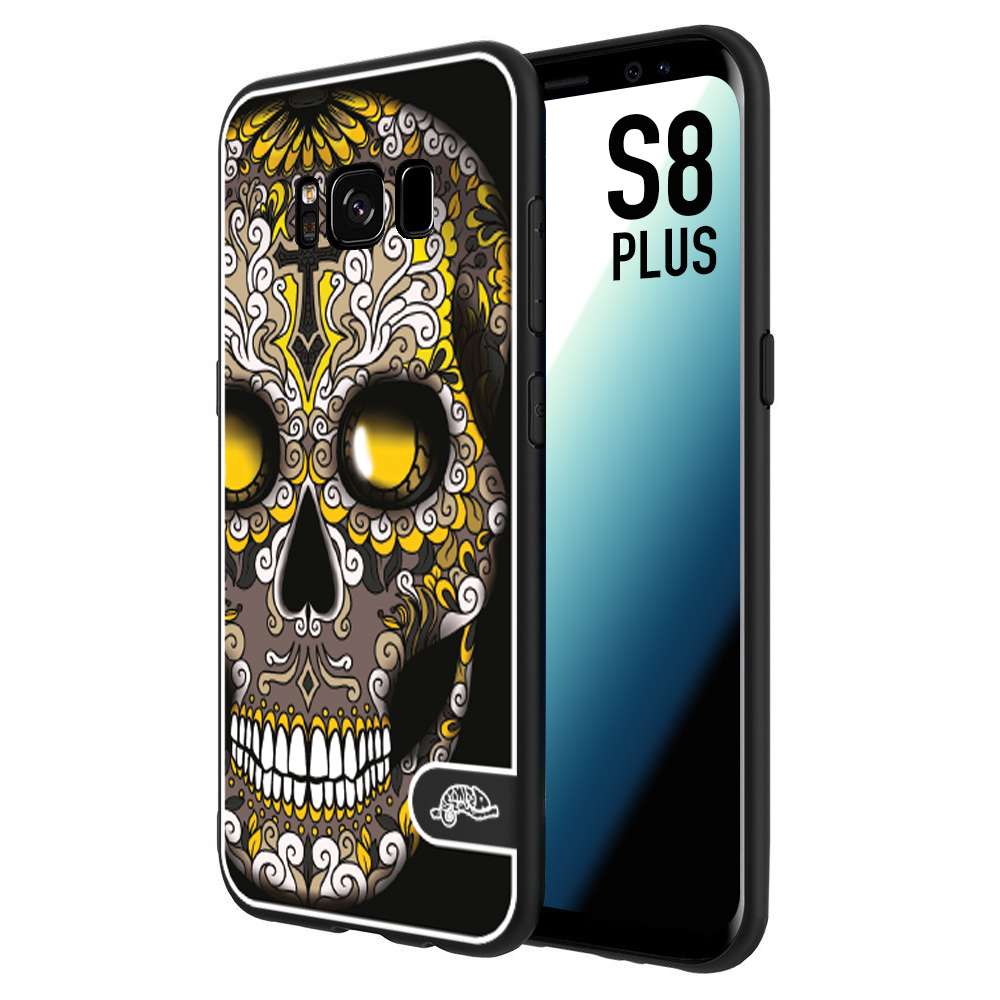 CUSTOMIZZA - Custodia cover nera morbida in tpu compatibile per Samsung S8 PLUS teschio messicano Mexican skull nero giallo