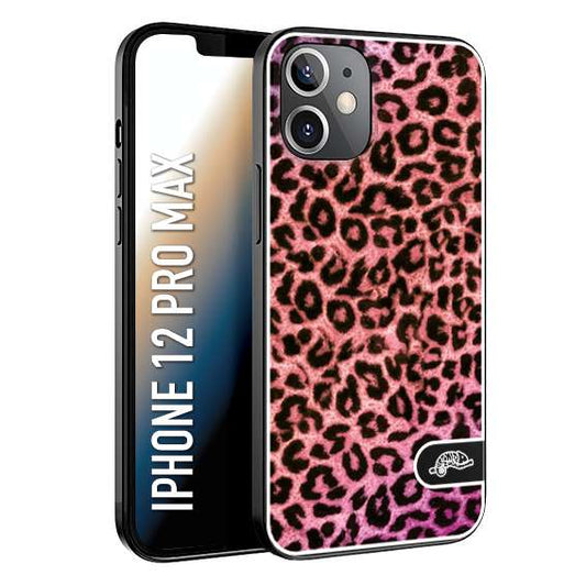 CUSTOMIZZA - Custodia cover nera morbida in tpu compatibile per iPhone 12 PRO MAX leopardato maculato donna rosa leopard