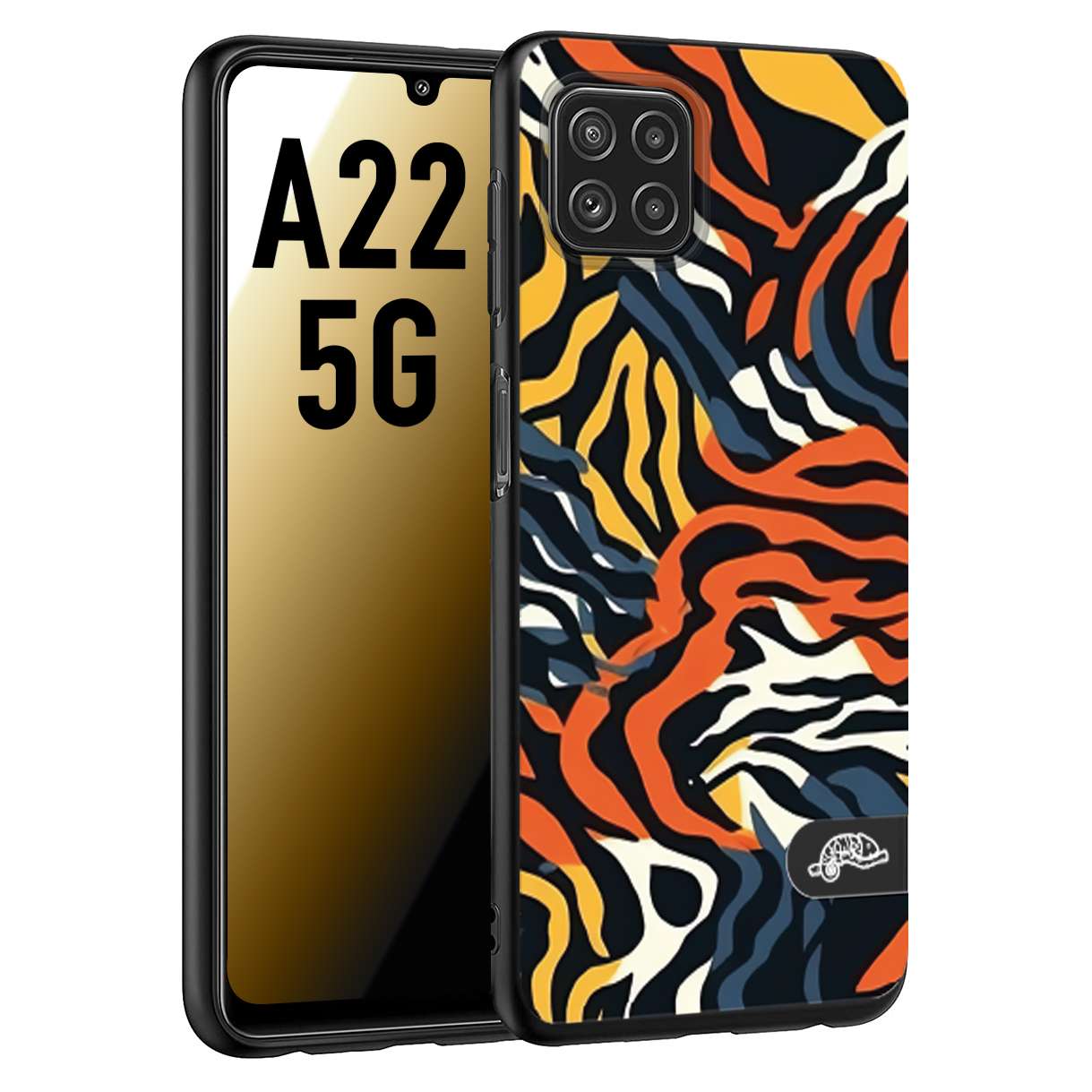 CUSTOMIZZA - Custodia cover nera morbida in tpu compatibile per Samsung A22 5G leopardato maculato tigrato tiger colorata gialla blu arancio