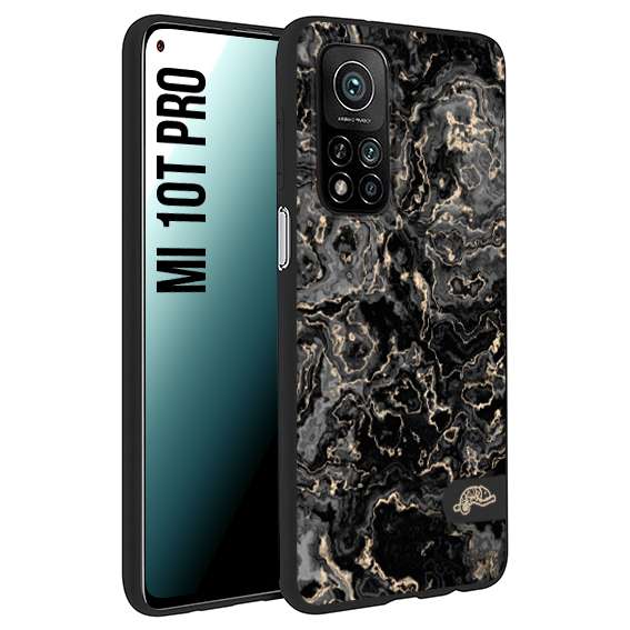 CUSTOMIZZA - Custodia cover nera morbida in tpu compatibile per Xiaomi Mi 10T PRO effetto marmo marble nero black venature dorato pietra