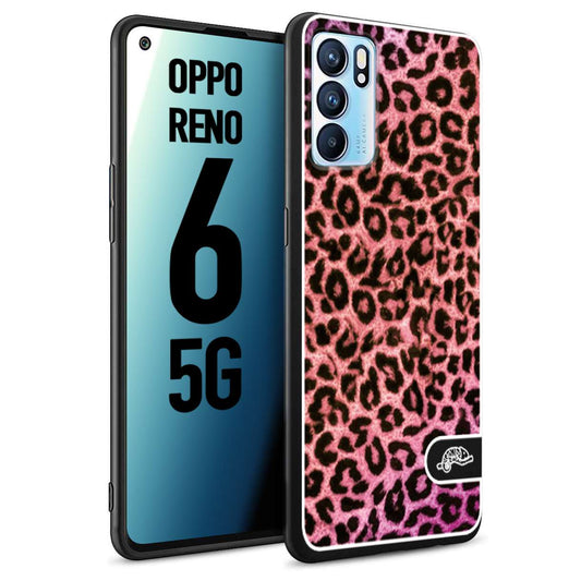 CUSTOMIZZA - Custodia cover nera morbida in tpu compatibile per Oppo Reno 6 5G leopardato maculato donna rosa leopard