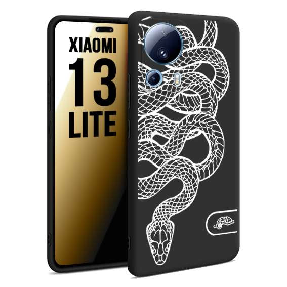 CUSTOMIZZA - Custodia cover nera morbida in tpu compatibile per Xiaomi 13 LITE serpente snake bianco a rilievo disegnato tattoo tatuaggio