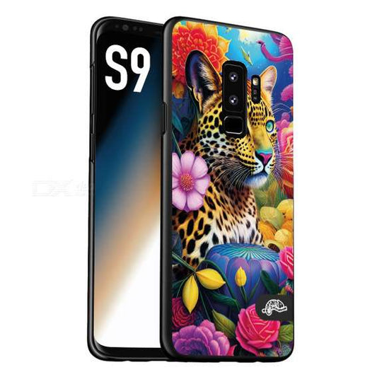 CUSTOMIZZA - Custodia cover nera morbida in tpu compatibile per Samsung S9 fiori astratti donna flower fantasia leopardo ghepardo animali colorati