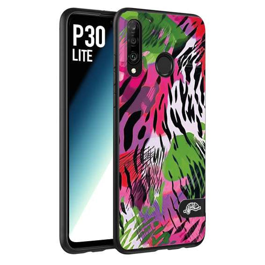 CUSTOMIZZA - Custodia cover nera morbida in tpu compatibile per Huawei P30 LITE leopardato tigrato tiger colorata summer color verde fucsia