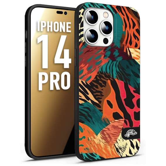 CUSTOMIZZA - Custodia cover nera morbida in tpu compatibile per iPhone 14 PRO leopardato tigrato tiger colorata summer arancio verde fucsia