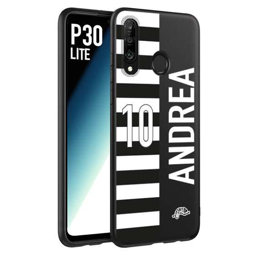 CUSTOMIZZA - Custodia cover nera morbida in tpu compatibile per Huawei P30 LITE personalizzata calcio football nome e numero calciatori bianconera