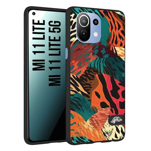 CUSTOMIZZA - Custodia cover nera morbida in tpu compatibile per Xiaomi Mi 11 Lite / Mi 11 Lite 5G leopardato tigrato tiger colorata summer arancio verde fucsia