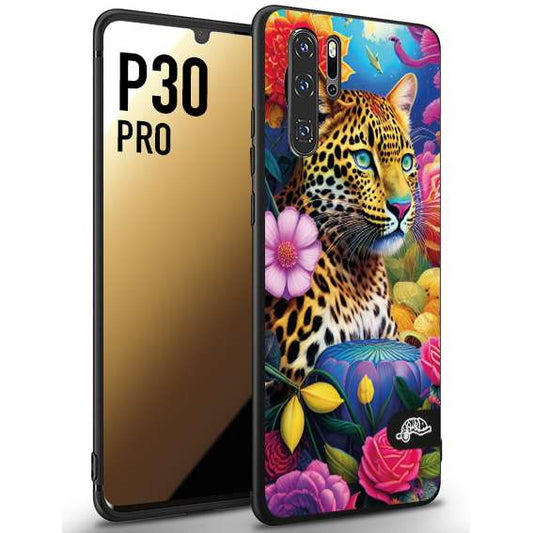 CUSTOMIZZA - Custodia cover nera morbida in tpu compatibile per Huawei P30 PRO fiori astratti donna flower fantasia leopardo ghepardo animali colorati