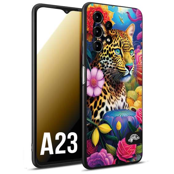 CUSTOMIZZA - Custodia cover nera morbida in tpu compatibile per Samsung A23 fiori astratti donna flower fantasia leopardo ghepardo animali colorati