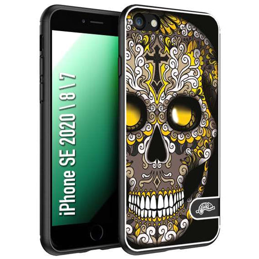 CUSTOMIZZA - Custodia cover nera morbida in tpu compatibile per iPhone 7 - 8 - SE 2020 / 2022 teschio messicano Mexican skull nero giallo