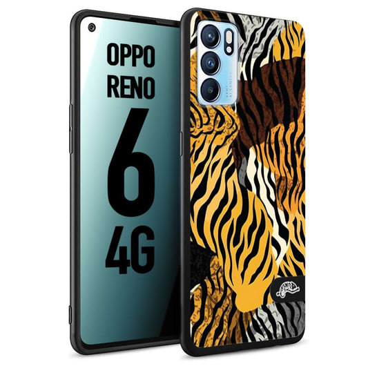 CUSTOMIZZA - Custodia cover nera morbida in tpu compatibile per Oppo Reno 6 4G leopardato tigrato tiger colorata donna fashion estate