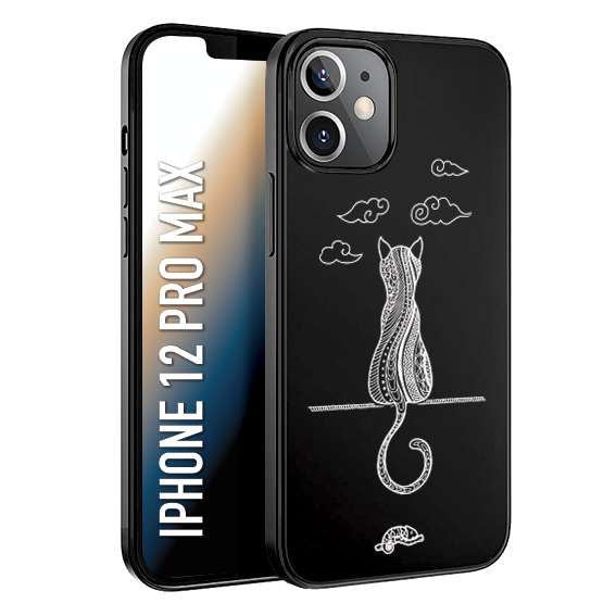 CUSTOMIZZA - Custodia cover nera morbida in tpu compatibile per iPhone 12 PRO MAX gatto mandala stilizzato gattino a rilievo soft touch donna bianca