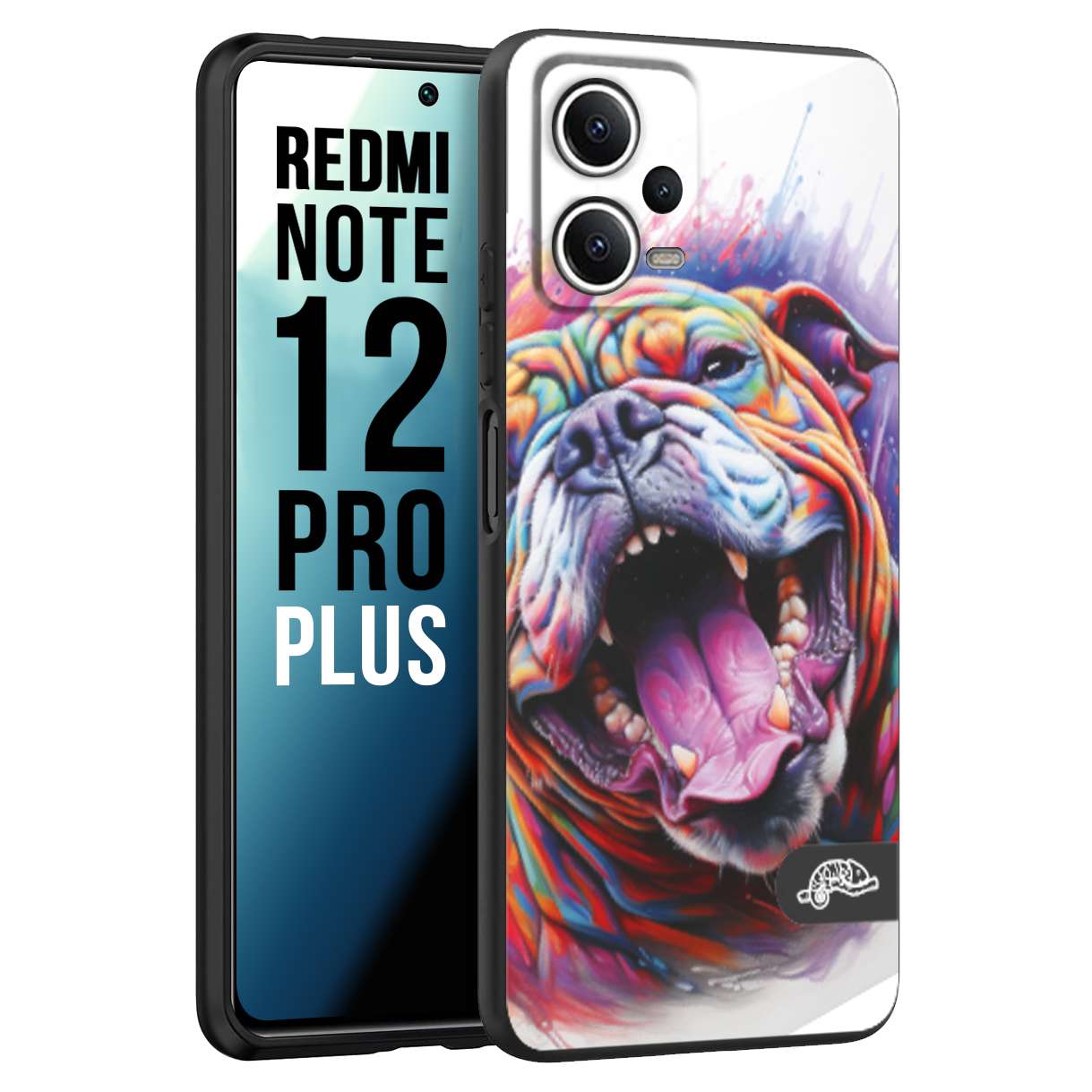 CUSTOMIZZA - Custodia cover nera morbida in tpu compatibile per Xiaomi Redmi Note 12 PRO PLUS animali color bulldog cane dog colori vibranti disegnato schizzo