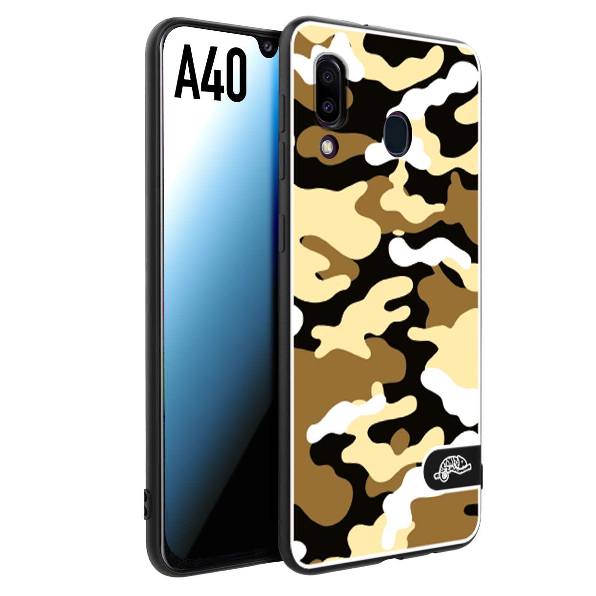 CUSTOMIZZA - Custodia cover nera morbida in tpu compatibile per Samsung A40 camouflage mimetico militare giallo desert brown