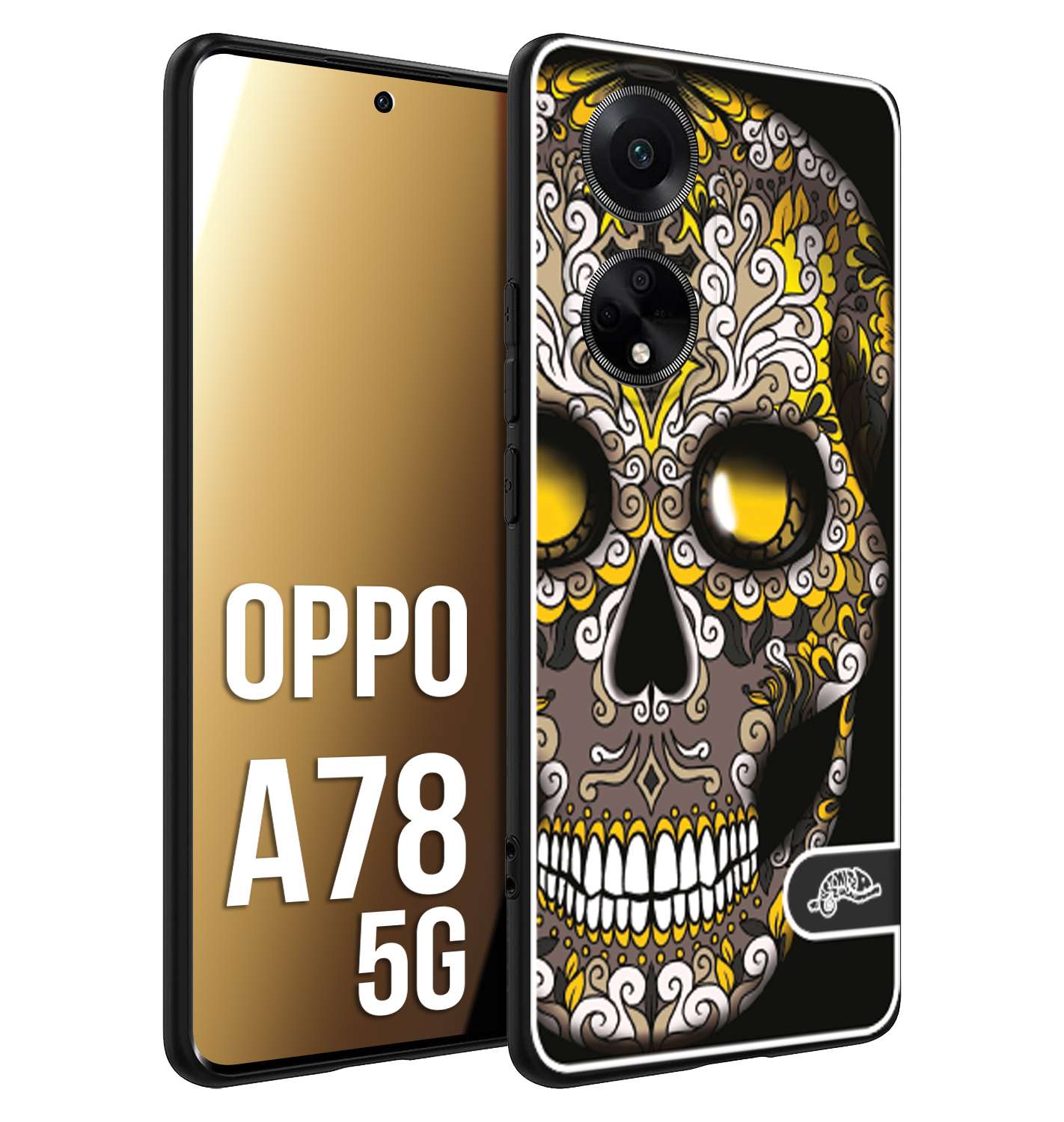 CUSTOMIZZA - Custodia cover nera morbida in tpu compatibile per Oppo A78 5G teschio messicano Mexican skull nero giallo