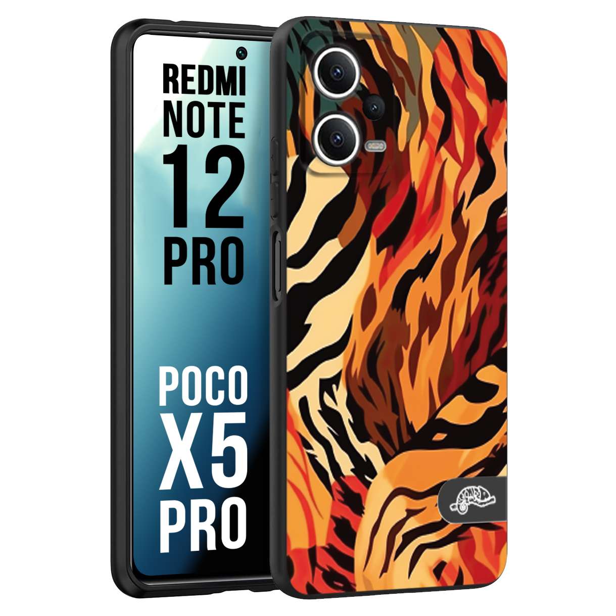 CUSTOMIZZA - Custodia cover nera morbida in tpu compatibile per Xiaomi Redmi Note 12 PRO - POCO X5 PRO leopardato maculato tigrato tiger colorata gialla rossa arancio