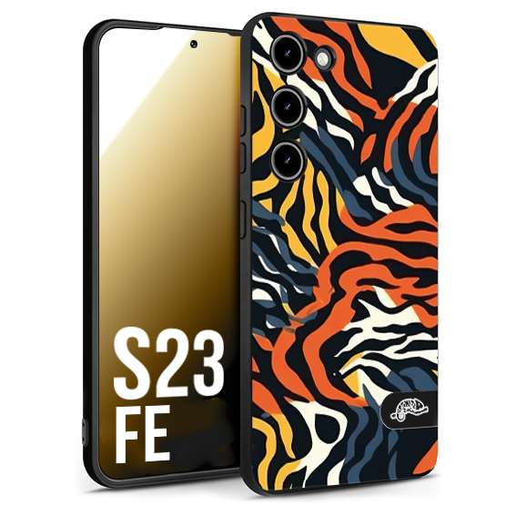 CUSTOMIZZA - Custodia cover nera morbida in tpu compatibile per Samsung S23 FE leopardato maculato tigrato tiger colorata gialla blu arancio