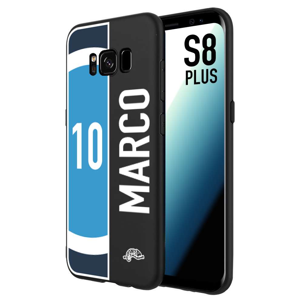 CUSTOMIZZA - Custodia cover nera morbida in tpu compatibile per Samsung S8 PLUS personalizzata calcio football nome e numero calciatori biancoazzurri bianco celesti