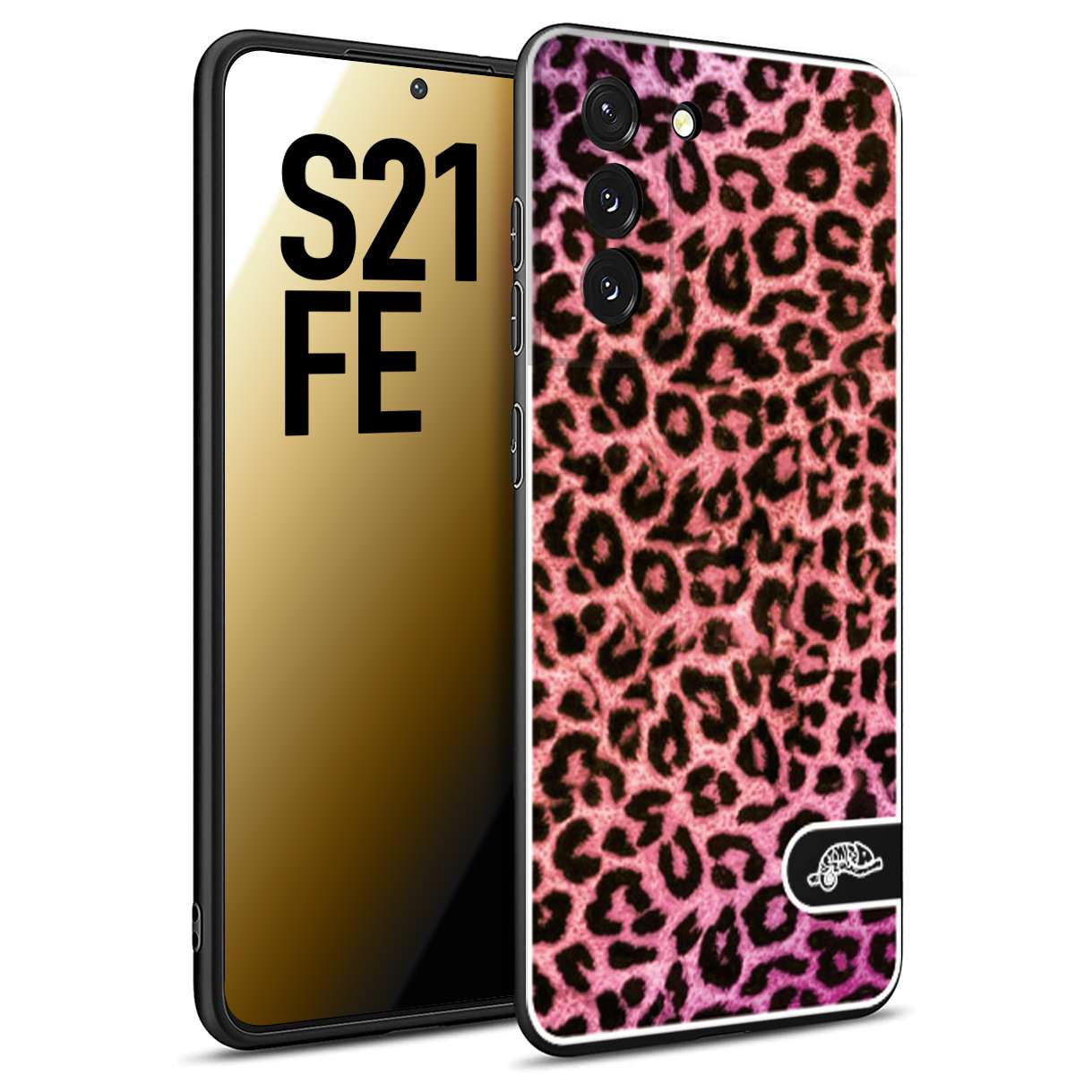 CUSTOMIZZA - Custodia cover nera morbida in tpu compatibile per Samsung S21 FE leopardato maculato donna rosa leopard