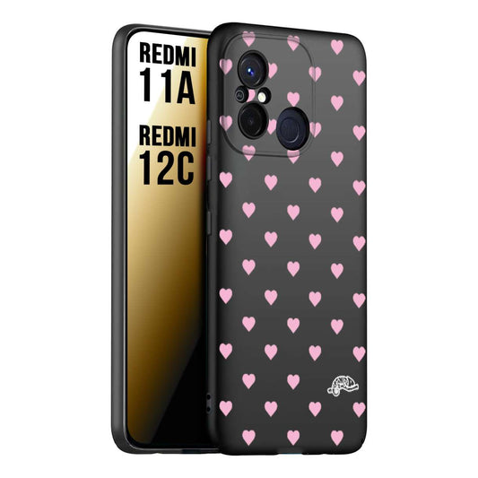 CUSTOMIZZA - Custodia cover nera morbida in tpu compatibile per Xiaomi Redmi 11A - 12C cuori pois rosa su nero donna pin up vintage