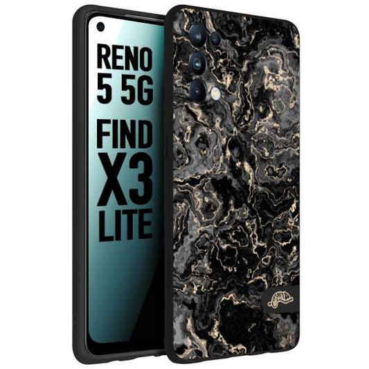 CUSTOMIZZA - Custodia cover nera morbida in tpu compatibile per Oppo Reno 5 5G effetto marmo marble nero black venature dorato pietra