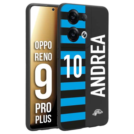 CUSTOMIZZA - Custodia cover nera morbida in tpu compatibile per Oppo Reno 9 PRO PLUS personalizzata calcio football nome e numero calciatori nerazzurra