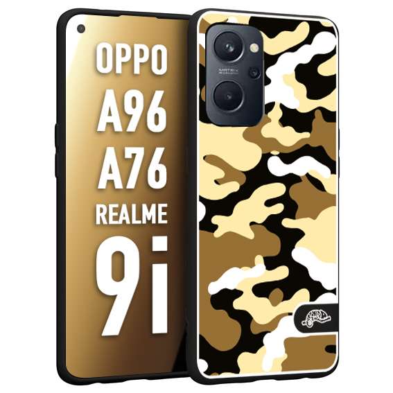 CUSTOMIZZA - Custodia cover nera morbida in tpu compatibile per Oppo Realme 9i - A96 - A76 camouflage mimetico militare giallo desert brown