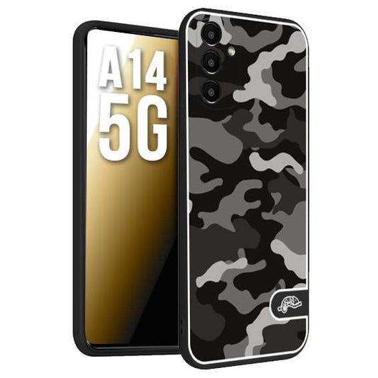 CUSTOMIZZA - Custodia cover nera morbida in tpu compatibile per Samsung A14 5G camouflage mimetico militare nero black grigio