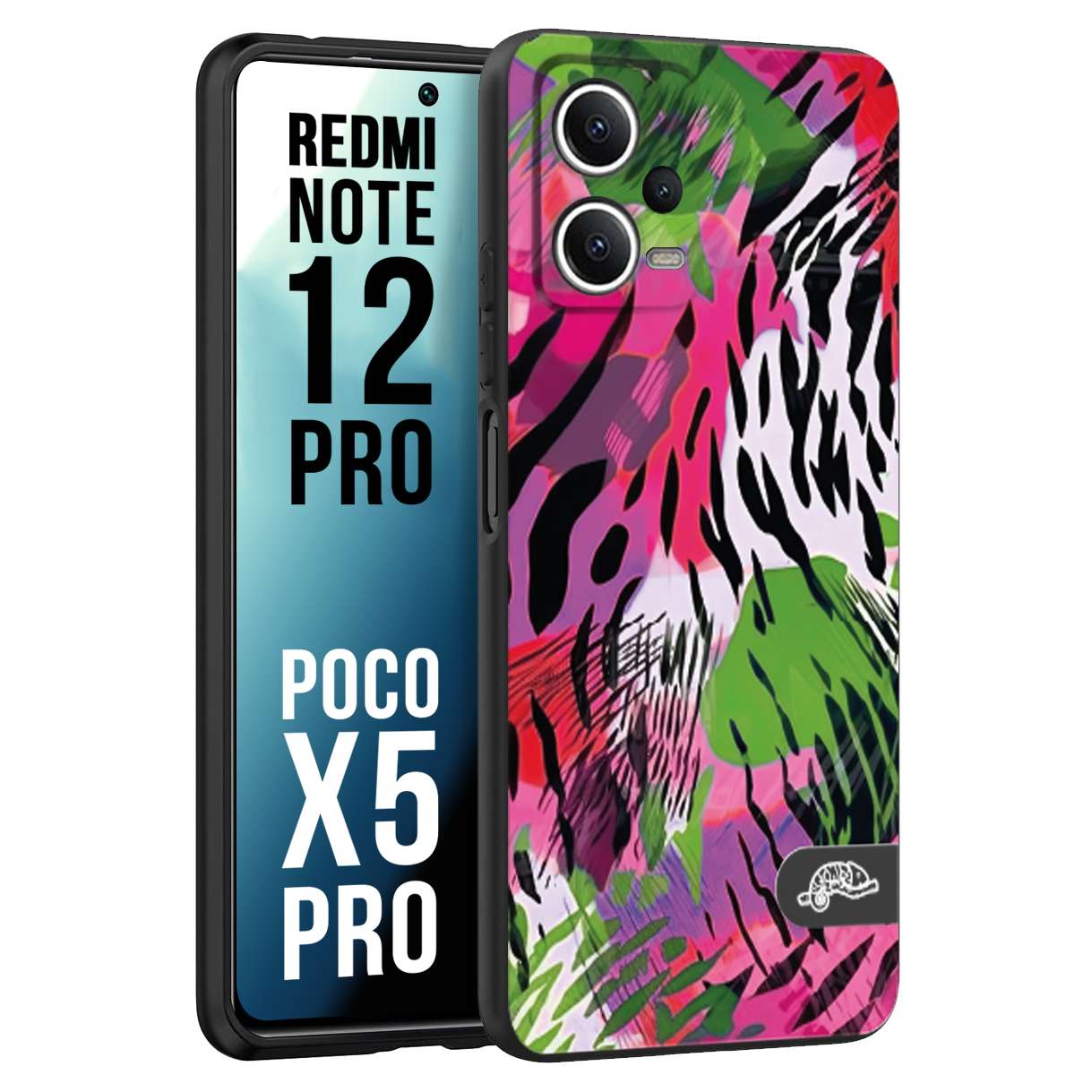 CUSTOMIZZA - Custodia cover nera morbida in tpu compatibile per Xiaomi Redmi Note 12 PRO - POCO X5 PRO leopardato tigrato tiger colorata summer color verde fucsia