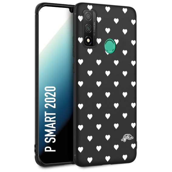 CUSTOMIZZA - Custodia cover nera morbida in tpu compatibile per Huawei P Smart 2020 cuori pois bianchi donna pin up vintage