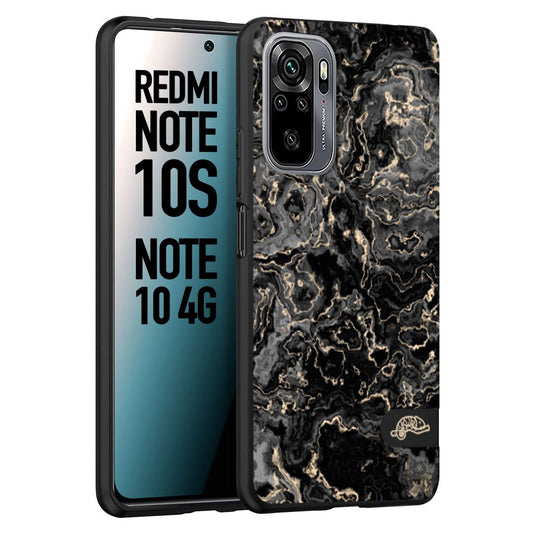 CUSTOMIZZA - Custodia cover nera morbida in tpu compatibile per Xiaomi Redmi Note 10S effetto marmo marble nero black venature dorato pietra