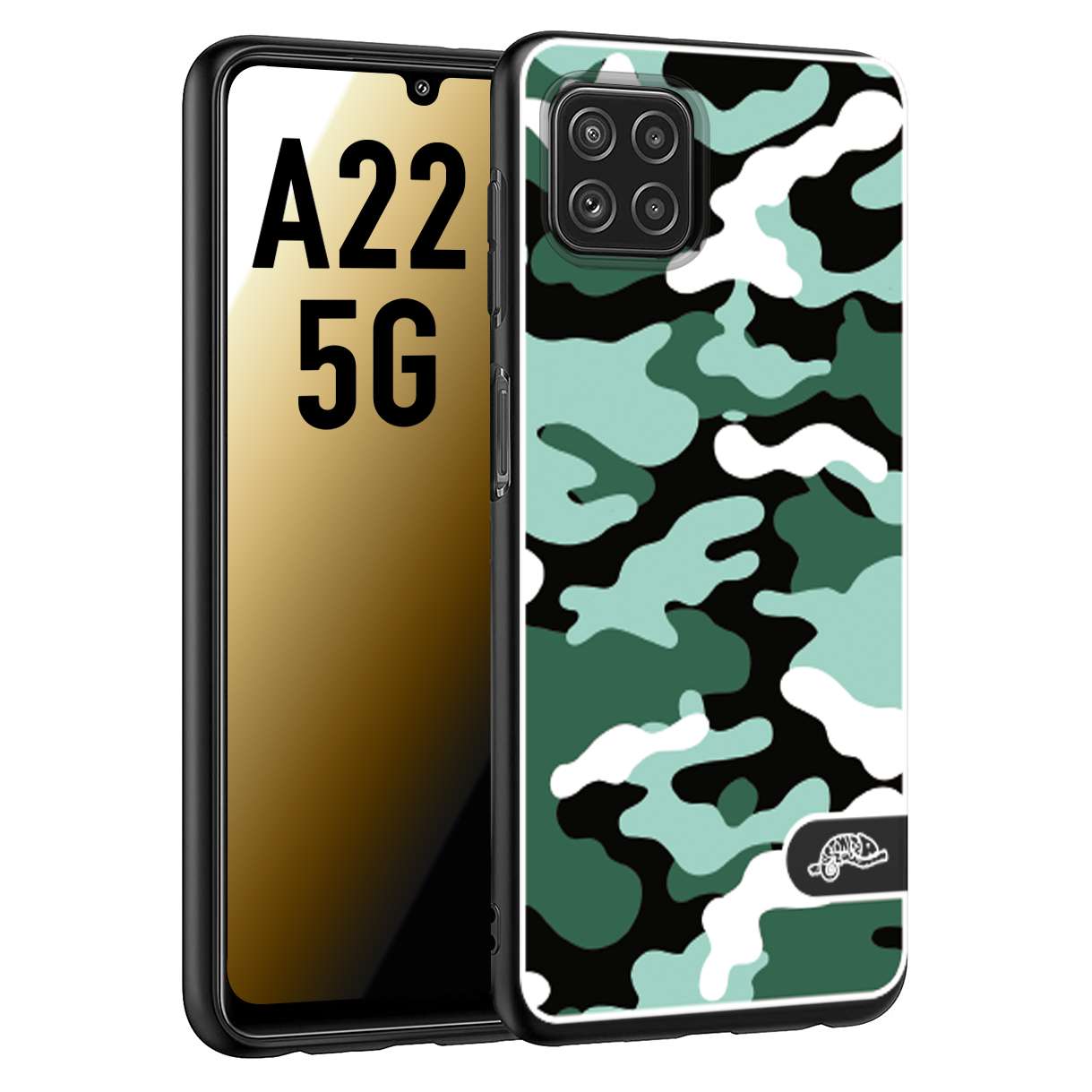 CUSTOMIZZA - Custodia cover nera morbida in tpu compatibile per Samsung A22 5G camouflage mimetico militare verde green