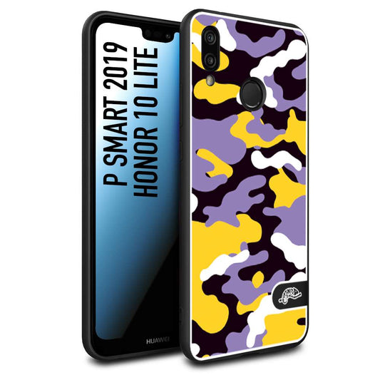 CUSTOMIZZA - Custodia cover nera morbida in tpu compatibile per Huawei P Smart 2019 camouflage mimetico militare viola lilla giallo