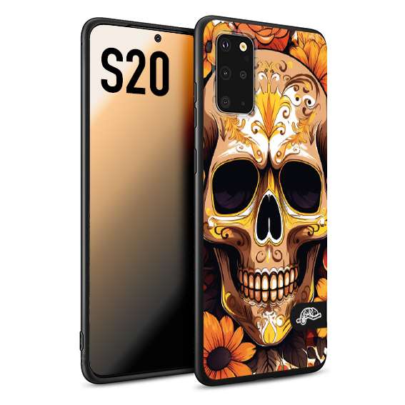 CUSTOMIZZA - Custodia cover nera morbida in tpu compatibile per Samsung S20 teschio messicano colorato dorato fiori tattoo disegnato