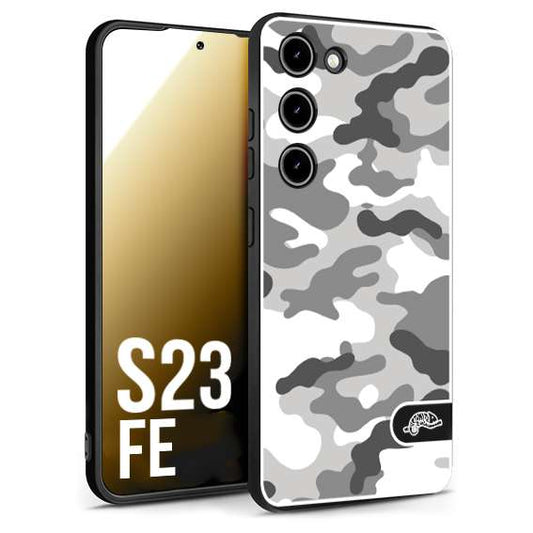 CUSTOMIZZA - Custodia cover nera morbida in tpu compatibile per Samsung S23 FE camouflage mimetico militare bianco white