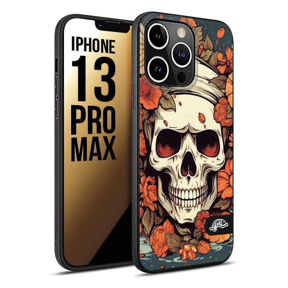 CUSTOMIZZA - Custodia cover nera morbida in tpu compatibile per iPhone 13 PRO MAX teschio skull flowers fiori tattoo disegnato alta definizione