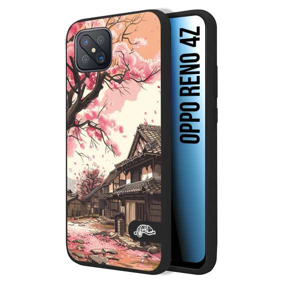 CUSTOMIZZA - Custodia cover nera morbida in tpu compatibile per Oppo Reno 4Z casa giapponese rosa ciliegio in fiore disegnata tattoo